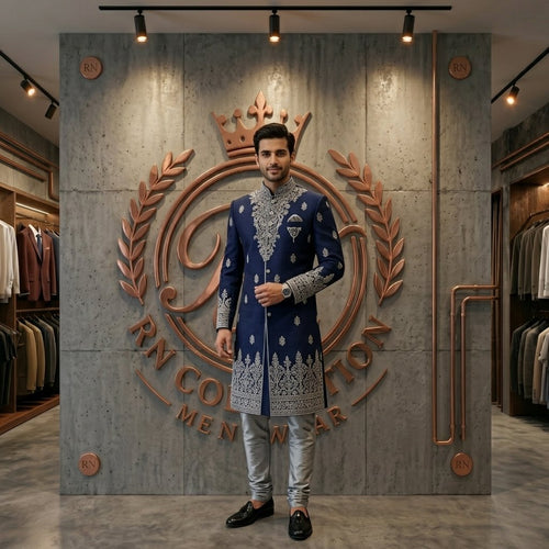 Navy Blue Groom Sherwani
