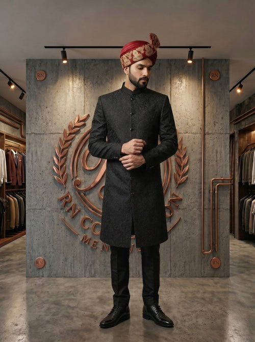 Royal Black Embroidered Sherwani